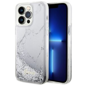 Guess GUHCP14XLCSGSGH Apple iPhone 14 Pro Max 6.7" baltos spalvos kietas dėklas Liquid Glitter Marble