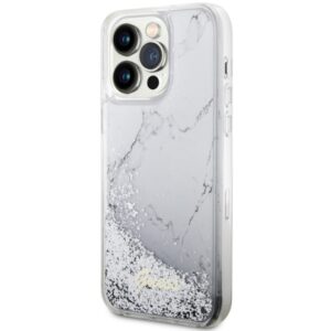 Guess GUHCP14XLCSGSGH Apple iPhone 14 Pro Max 6.7" baltos spalvos kietas dėklas Liquid Glitter Marble - Image 2