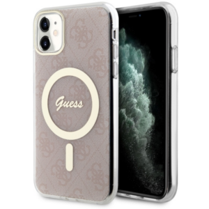 Guess GUHMN61H4STP Apple iPhone 11 6.1" rožinės spalvos kietas dėklas 4G MagSafe