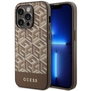 Guess GUHMP14XHGCFSEW Apple iPhone 14 Pro Max 6.7"rudos spalvos kietas dėklas GCube Stripes MagSafe - Image 1