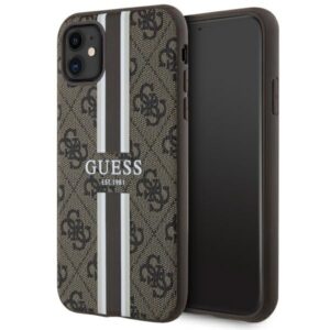 Guess GUHMN61P4RPSW Apple iPhone 11 / Xr rudos spalvos kietas dėklas 4G Printed Stripes MagSafe