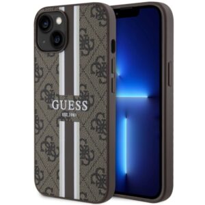 Guess GUHMP14SP4RPSW Apple iPhone 14 / 15 / 13 6.1" rudos spalvos kietas dėklas 4G Printed Stripes MagSafe - Image 1
