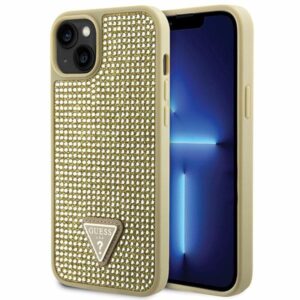 Guess GUHCP14SHDGTPD Apple iPhone 14 / 15 / 13 6.1" gold kietas dėklas Rhinestone Triangle - Image 1