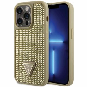 Guess GUHCP14LHDGTPD Apple iPhone 14 Pro 6.1"gold kietas dėklas Rhinestone Triangle