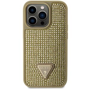 Guess GUHCP14LHDGTPD Apple iPhone 14 Pro 6.1"gold kietas dėklas Rhinestone Triangle - Image 3