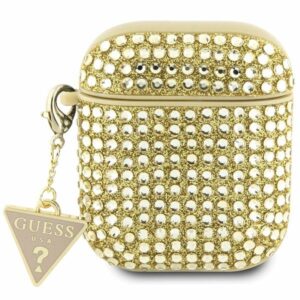 Guess GUA2HDGTPD AirPods 1/2 dėklas aukso spalvos Rhinestone Triangle Charm - Image 1