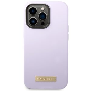 Guess GUHMP14LSBPLU Apple iPhone 14 Pro 6,1" violetinės spalvos kietas dėklas Silicone Logo Plate MagSafe - Image 3