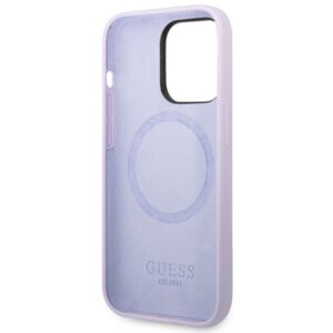 Guess GUHMP14LSBPLU Apple iPhone 14 Pro 6,1" violetinės spalvos kietas dėklas Silicone Logo Plate MagSafe - Image 7