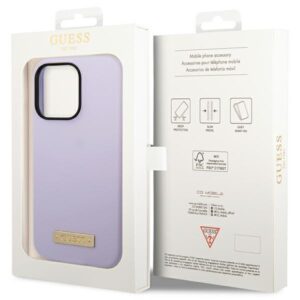 Guess GUHMP14LSBPLU Apple iPhone 14 Pro 6,1" violetinės spalvos kietas dėklas Silicone Logo Plate MagSafe - Image 8