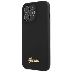 Guess GUHCP13XLSLMGBK Apple iPhone 13 Pro Max 6.7" juodos spalvos hardc ase Silicone Script Gold Logo - Image 2