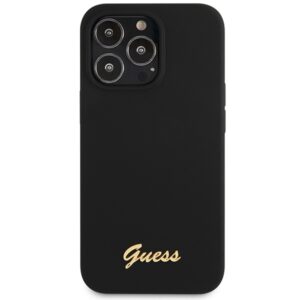 Guess GUHCP13XLSLMGBK Apple iPhone 13 Pro Max 6.7" juodos spalvos hardc ase Silicone Script Gold Logo - Image 3