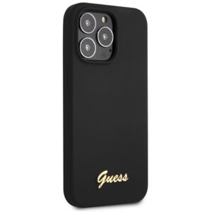 Guess GUHCP13XLSLMGBK Apple iPhone 13 Pro Max 6.7" juodos spalvos hardc ase Silicone Script Gold Logo - Image 4