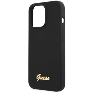 Guess GUHCP13XLSLMGBK Apple iPhone 13 Pro Max 6.7" juodos spalvos hardc ase Silicone Script Gold Logo - Image 6