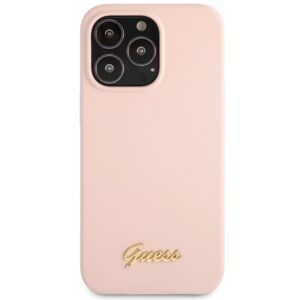 Guess GUHCP13XLSLMGLP Apple iPhone 13 Pro Max 6.7" light rožinės spalvos kietas dėklas Silicone Script Gold Log - Image 3