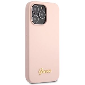 Guess GUHCP13XLSLMGLP Apple iPhone 13 Pro Max 6.7" light rožinės spalvos kietas dėklas Silicone Script Gold Log - Image 4