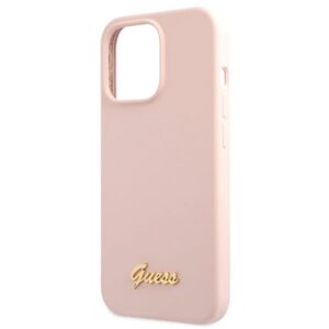 Guess GUHCP13XLSLMGLP Apple iPhone 13 Pro Max 6.7" light rožinės spalvos kietas dėklas Silicone Script Gold Log - Image 6