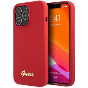 Guess GUHCP13XLSLMGRE Apple iPhone 13 Pro Max 6.7" burgundy kietas dėklas Silicone Vintage Gold Logo