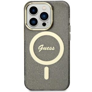 Guess GUHMN61HCMCGK Apple iPhone 11 / Xr 6.1" juodos spalvos kietas dėklas Glitter Gold MagSafe