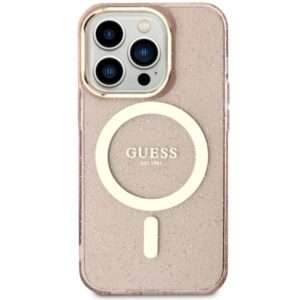 Guess GUHMN61HCMCGP Apple iPhone 11 / Xr 6.1" rožinės spalvos kietas dėklas Glitter Gold MagSafe