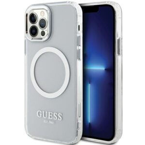 Guess GUHMP12MHTRMS Apple iPhone 12/12 Pro 6.1" silver kietas dėklas Metal Outline Magsafe