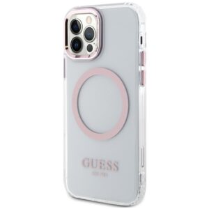 Guess GUHMP12MHTRMP Apple iPhone 12/12 Pro 6.1" rožinės spalvos kietas dėklas Metal Outline Magsafe - Image 2