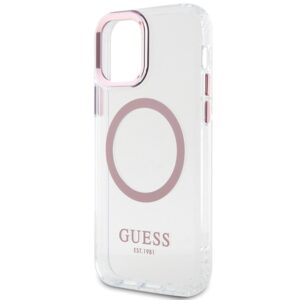 Guess GUHMP12MHTRMP Apple iPhone 12/12 Pro 6.1" rožinės spalvos kietas dėklas Metal Outline Magsafe - Image 6