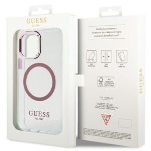 Guess GUHMP12MHTRMP Apple iPhone 12/12 Pro 6.1" rožinės spalvos kietas dėklas Metal Outline Magsafe - Image 8