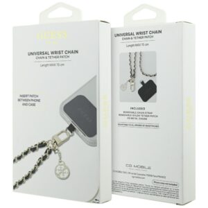 Guess GUOUCHSAMC4K Universal Hand Strap juodos spalvos Saffiano Chain 4G Charm - Image 4