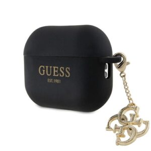 Guess GUAP2LECG4K AirPods Pro 2 (2022/2023) dėklas juodos spalvos Liquid Silicone Glitter Triangle Charm - Image 1