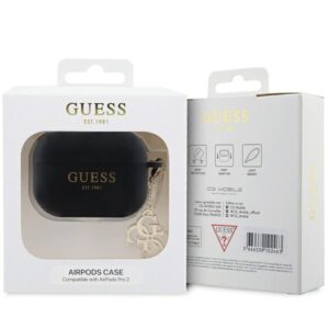 Guess GUAP2LECG4K AirPods Pro 2 (2022/2023) dėklas juodos spalvos Liquid Silicone Glitter Triangle Charm - Image 3