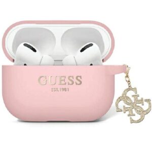 Guess GUAP2LECG4P AirPods Pro 2 (2022/2023) dėklas rožinės spalvos Liquid Silicone Glitter Triangle Charm