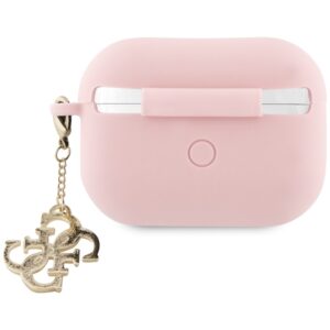 Guess GUAP2LECG4P AirPods Pro 2 (2022/2023) dėklas rožinės spalvos Liquid Silicone Glitter Triangle Charm - Image 3