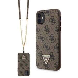 Guess GUHCN61P4TDSCPW Apple iPhone 11 / Xr 6.1" rudos spalvos kietas dėklas Crossbody 4G Metal Logo