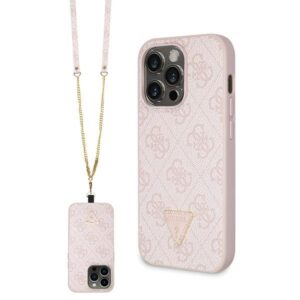 Guess GUHCP14LP4TDSCPP Apple iPhone 14 Pro 6.1" rožinės spalvos kietas dėklas Crossbody 4G Metal Logo