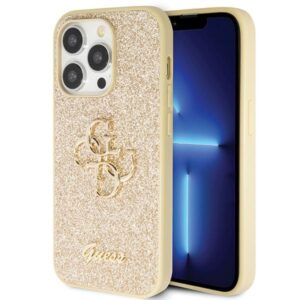 Guess GUHCP14LHG4SGD Apple iPhone 14 Pro 6.1" gold kietas dėklas Glitter Script Big 4G