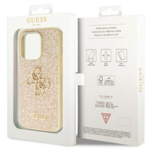 Guess GUHCP14LHG4SGD Apple iPhone 14 Pro 6.1" gold kietas dėklas Glitter Script Big 4G - Image 8