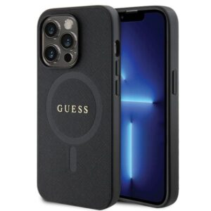 Guess GUHMP14LPSAHMCK Apple iPhone 14 Pro 6.1" juodos spalvos kietas dėklas Saffiano MagSafe