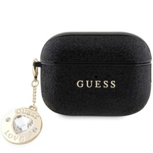 Guess GUAP2PGEHCDK AirPods Pro 2 (2022/2023) dėklas juodos spalvos Fixed Glitter Heart Diamond Charm - Image 1