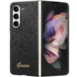 Guess GUHCZFD5HGGSHK F946 Z Fold5 juodos spalvos kietas dėklas Glitter Script