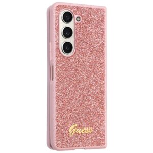 Guess GUHCZFD5HGGSHP F946 Z Fold5rožinės spalvos kietas dėklas Glitter Script - Image 5