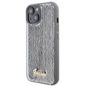 Guess GUHCP15SPSFDGSS Apple iPhone 15 / 14 / 13 6.1" silver kietas dėklas Sequin Script Metal - Image 2