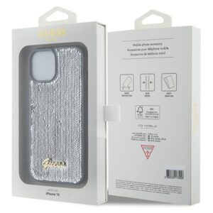 Guess GUHCP15SPSFDGSS Apple iPhone 15 / 14 / 13 6.1" silver kietas dėklas Sequin Script Metal - Image 8