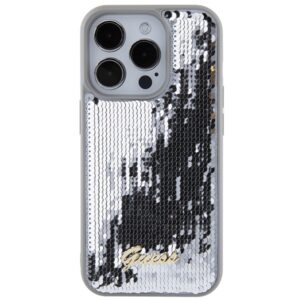Guess GUHCP15LPSFDGSS Apple iPhone 15 Pro 6.1" silver kietas dėklas Sequin Script Metal - Image 3