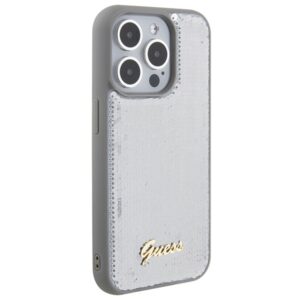 Guess GUHCP15LPSFDGSS Apple iPhone 15 Pro 6.1" silver kietas dėklas Sequin Script Metal - Image 4
