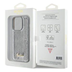 Guess GUHCP15LPSFDGSS Apple iPhone 15 Pro 6.1" silver kietas dėklas Sequin Script Metal - Image 8
