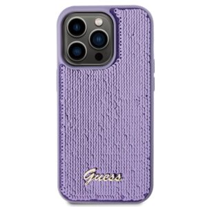 Guess GUHCP15LPSFDGSU Apple iPhone 15 Pro 6.1"violetinės spalvos kietas dėklas Sequin Script Metal - Image 3