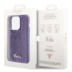Guess GUHCP15LPSFDGSU Apple iPhone 15 Pro 6.1"violetinės spalvos kietas dėklas Sequin Script Metal - Image 8
