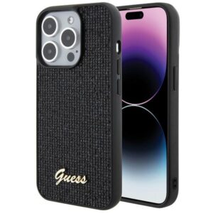 Guess GUHCP15LPMSDGSK Apple iPhone 15 Pro 6.1" juodos spalvos kietas dėklas Disco Metal Script