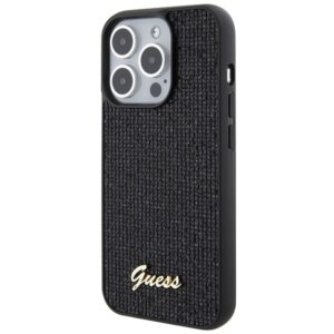 Guess GUHCP15LPMSDGSK Apple iPhone 15 Pro 6.1" juodos spalvos kietas dėklas Disco Metal Script - Image 2