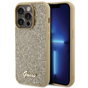 Guess GUHCP15LPMSDGSD Apple iPhone 15 Pro 6.1" gold kietas dėklas Disco Metal Script